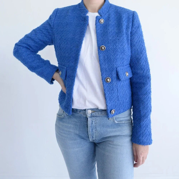 Autres Filles Blue Tweed Three Button Blazer with Flap Pockets Small - Picture 1 of 13